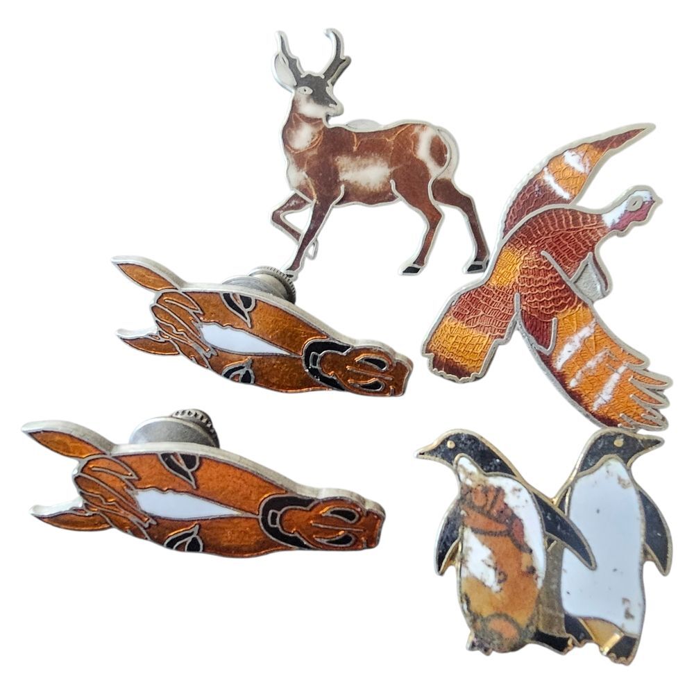 Vintage Collection Set of 5  enamel Animal Pins Brooches